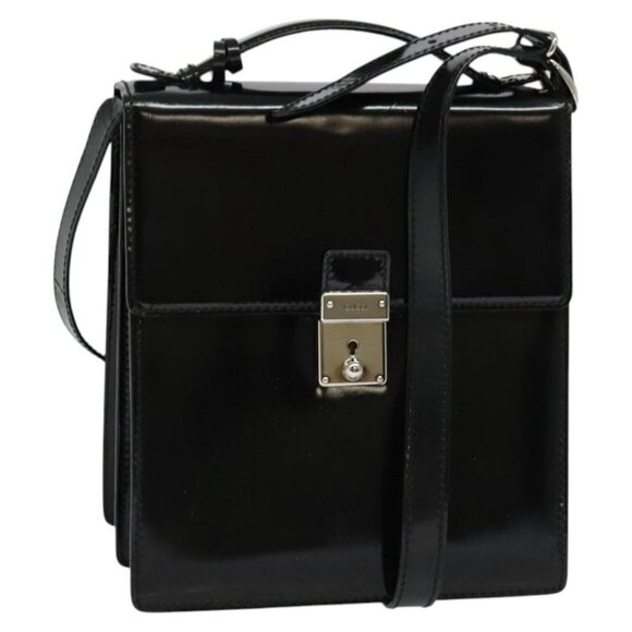 GUCCI Shoulder Bag Patent Leather Black Silver 018 123 1003 Auth BA1383 - Picture 1 of 16